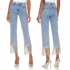 Alice + Olivia Amazing Crystal Embellished Hem Boyfriend Jeans 26